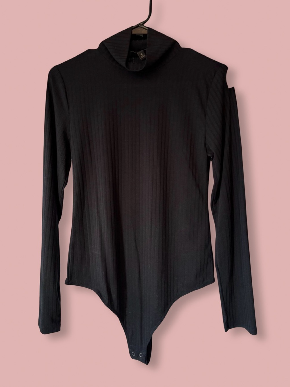 Banana Republic Black Long-Sleeve Ribbed Mock Neck Bodysuit